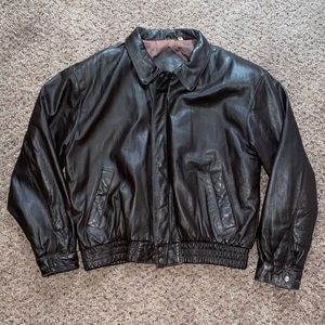 Roundtree Yorke Mens Bomber Leather Jacket Zipup - Brown - Sz L